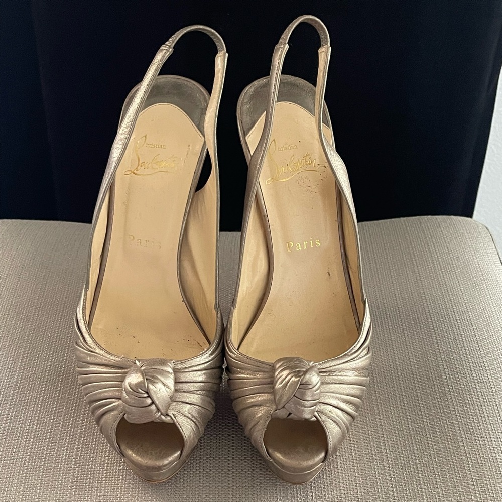 Christian Louboutin Leather Slingback Pump Gold & Metallic